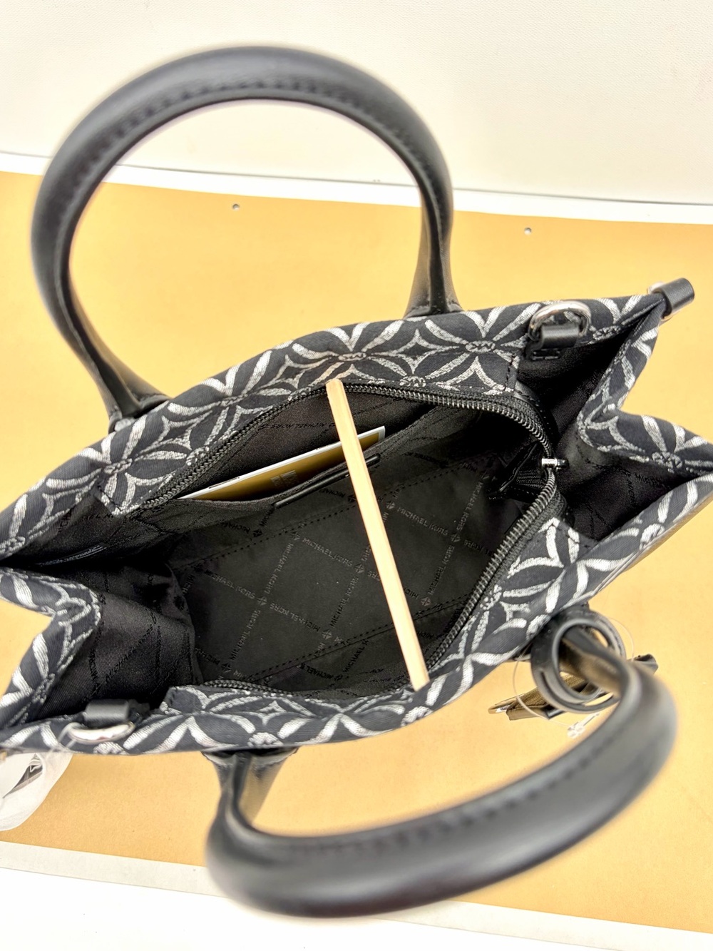 Michael Kors Mirella Small Metallic Logo Jacquard Crossbody Bag Black/Silver - Picture 6 of 12